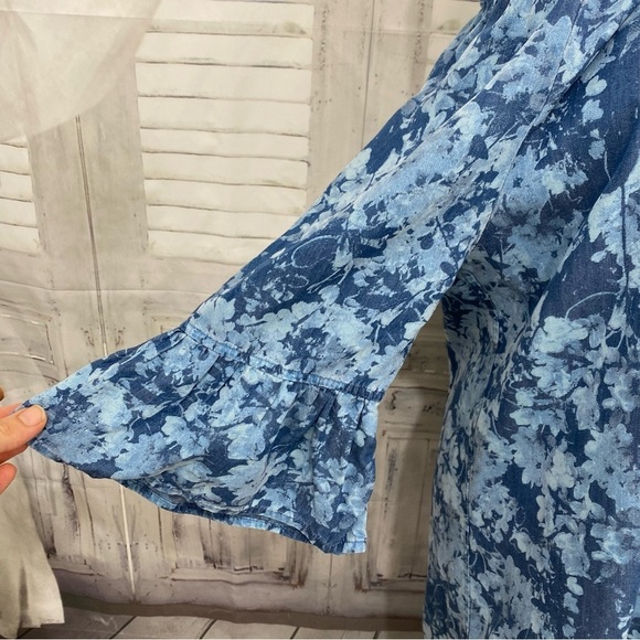 Ruby Rd Size PM Petite Medium Blue Shift Dress Floral 3/4 Sleeve Off Shoulder - Picture 3 of 8